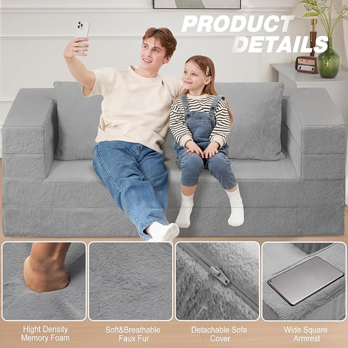 Futon Sofa Bed with Pillow, 3-in-1 Sleeper Sofa Bed with Removable Cover - Image 7