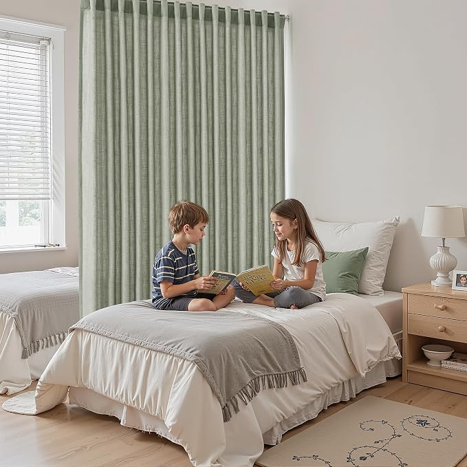 Sage Green Large Window Curtains Light Filtering Semi Sheer Privacy Linen - Image 8