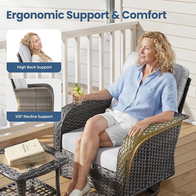 8 Pieces Outdoor Patio Furniture Sets, High Back Swivel Rocker Chairs Loveseat - Image 4