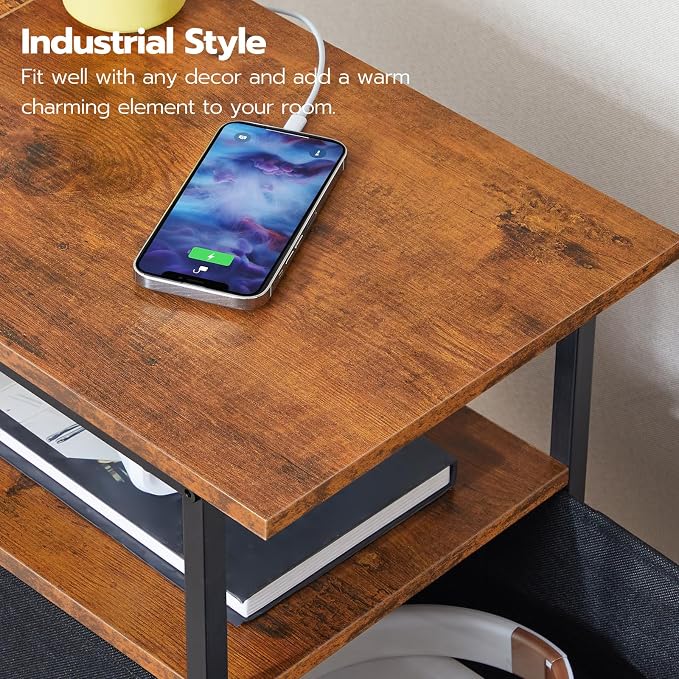 HOOBRO End Table with Charging Station, Nightstand with 2 Non-Woven Drawers - Image 5