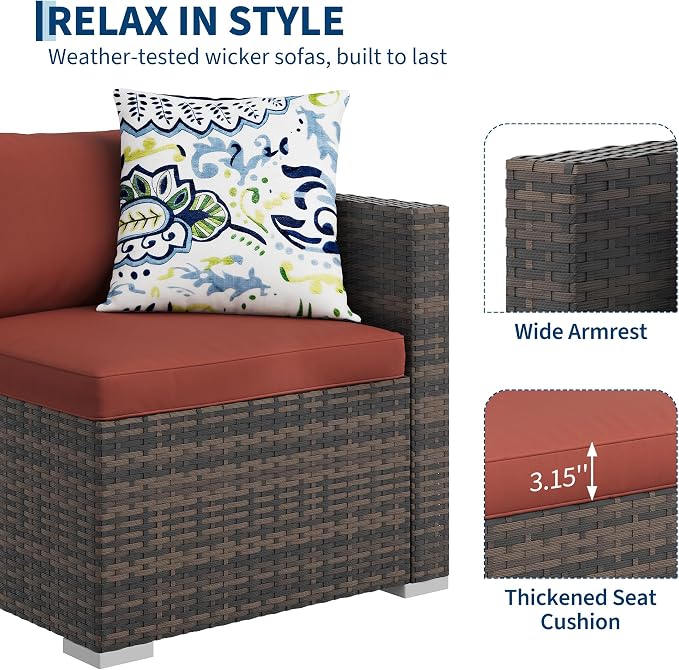 5-Piece Outdoor Sectional Sofa Set, All-Weather PE Rattan Patio Furniture - Image 6