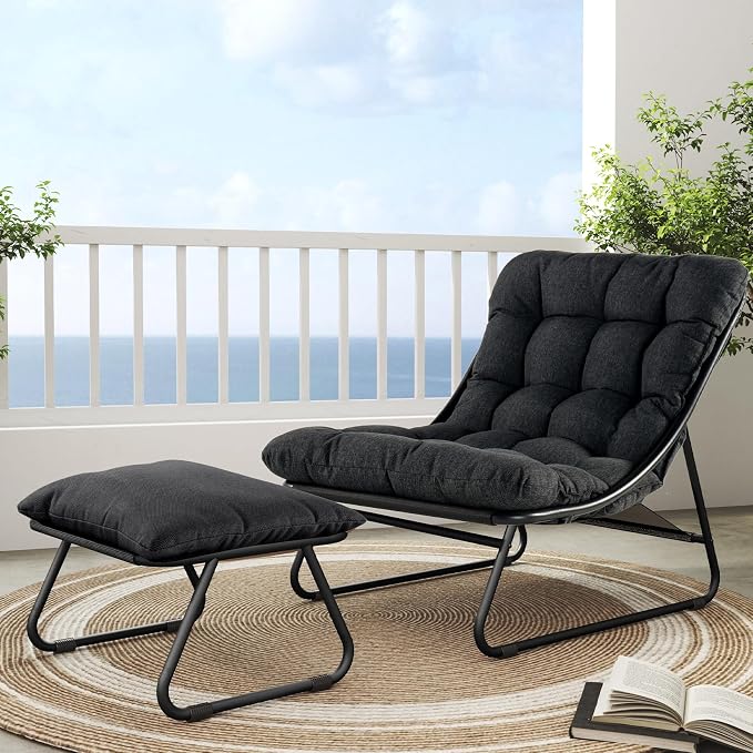 Grand patio Outdoor Chair with Ottoman, Comfy Lounge Chair with Puffy Cushion by GrandPatio