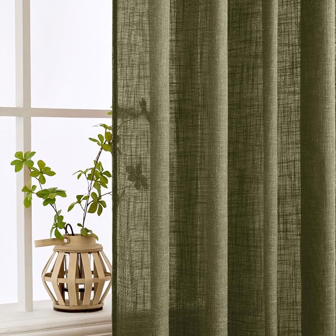 MIULEE Light Olive Green Linen Curtains 96 Inches Long 2 Panels - Image 5