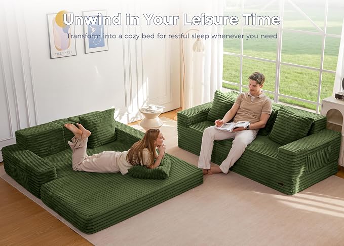 MAXYOYO Loveseat Sofa Bed, Striped Faux Fur Foldable Floor Sofa Couch in A Box - Image 8