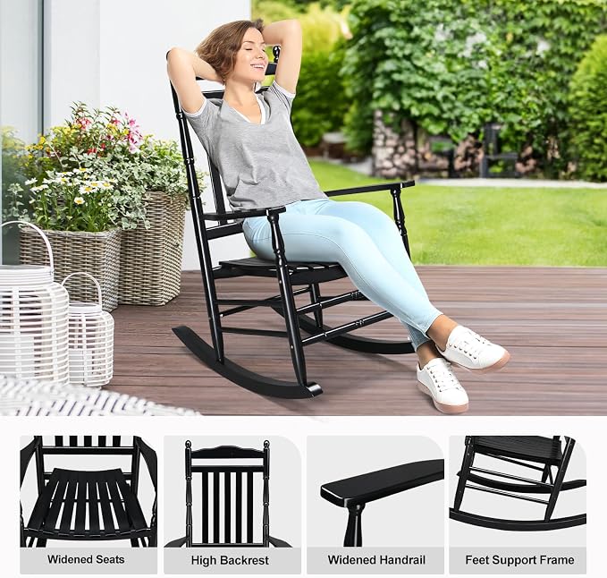 VINGLI Wooden Rocking Chair Outdoor Set of 2, Patio Rockers - Image 4