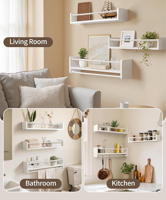 Maxpeuvon 23 Inch Kids Bookshelves Set of 3, Natural Wooden Floating Shelves - Image 7