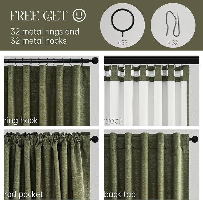 Topfinel Dark Olive Green Blackout Curtains 96 Inch Long 2 Panels Set - Image 5