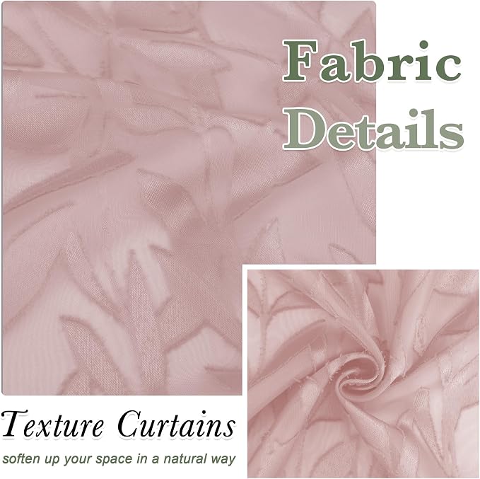 Lecloud Leia Blush Pink Sheer Kitchen Curtains 30 Inch Length 2 Pcs, Leaf - Image 4
