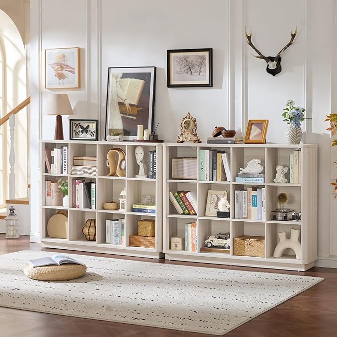 Joaxswe 12 Cube Storage Organizer, Wood Floor Standing 3-Tier Cubby Bookcase - Image 2