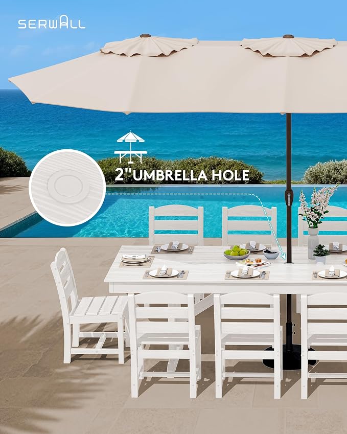 SERWALL Outdoor Large HDPE Dining Table, All Weather HDPE Outdoor Furniture - Image 7