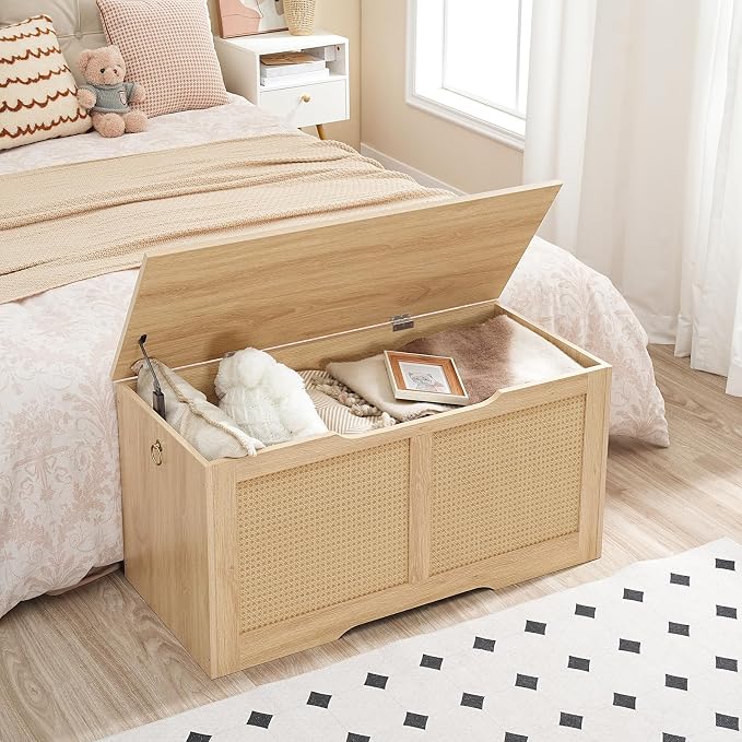 HOOBRO Storage Bench, 39.3" Toy Box, Rattan-Like Storage Chest, Sturdy Entryway - Image 2