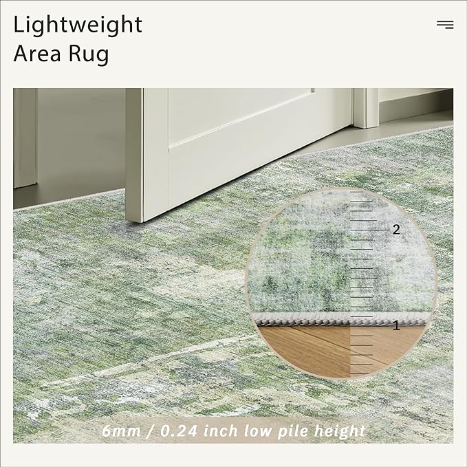 9x9 Green/Ivory Round Rug 9ft Living Room Circle Rug Vintage Round Area Rug Non - Image 7