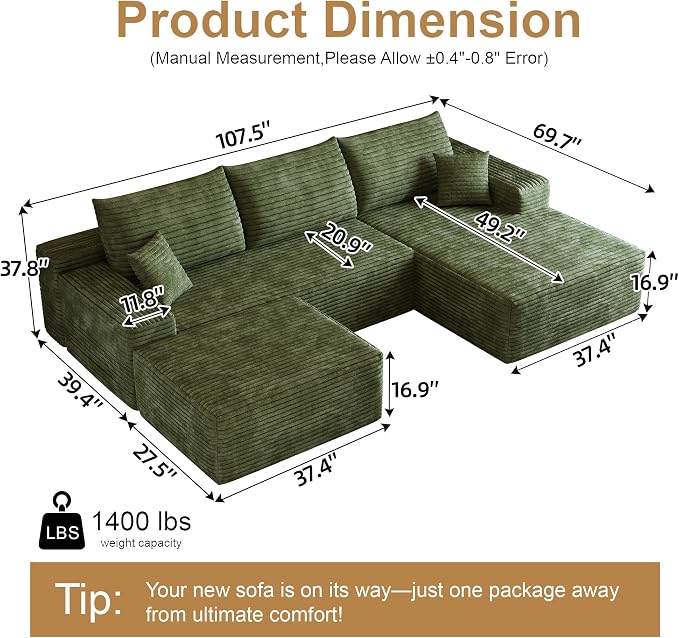 AUGOP 108" Sectional Couches for Living Room Modern Modular Sofa - Image 2