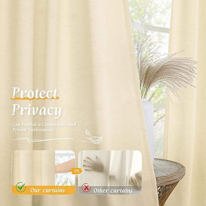 LAMIT Beige Linen Window Curtains 72 Inch Length 2 Panels, Thick Linen Textured - Image 5