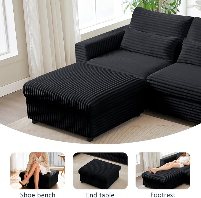 35.3" Corduroy Ottoman with Storage Oversized Ottoman - Image 6