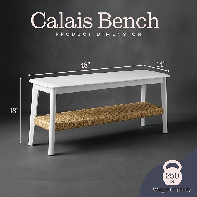 Alaterre Furniture Calais 48 Inch Solid Wood Entryway Bench - Image 3