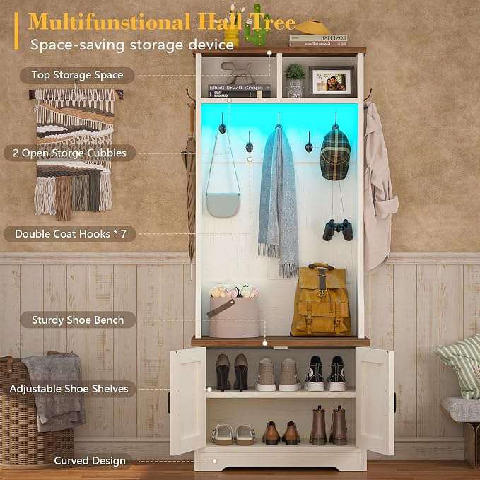 CSZZD Hall Tree with Bench and Shoe Storage, Entryway Bench with Coat Racks and - Image 2