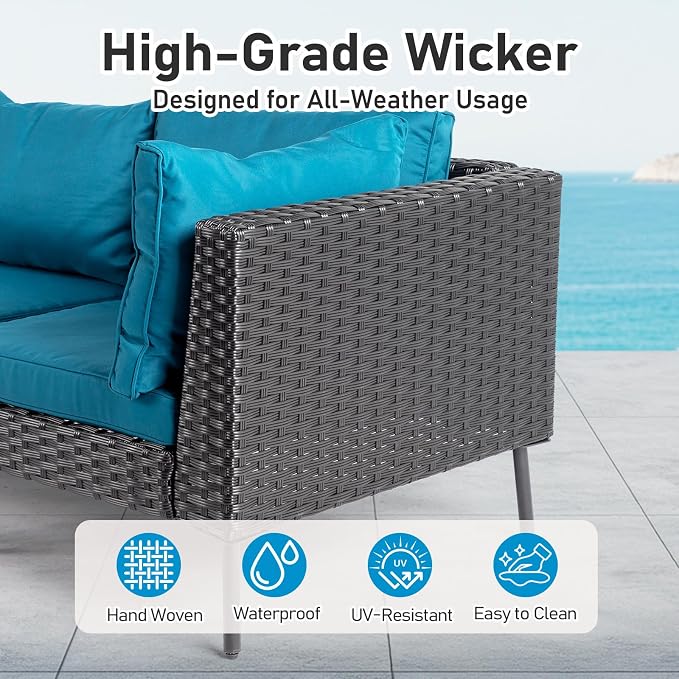 VINGLI 6-Piece Patio Furniture Set, All-Weather Wicker Outdoor Sectional Sofa - Image 8