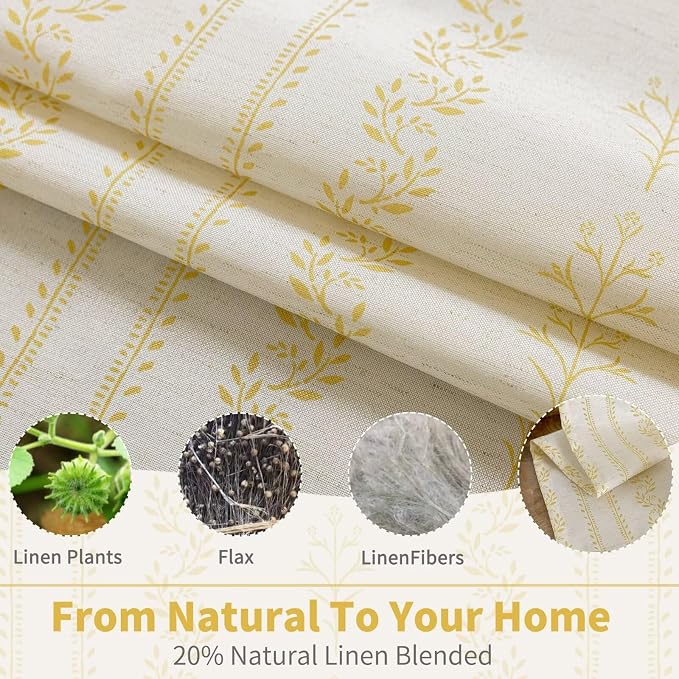 BGment Mustard Yellow Vintage Floral Linen Curtains - Image 3