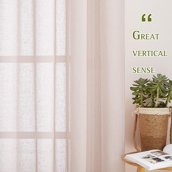 NICETOWN Semi Sheer Linen Pink Curtains - Image 5