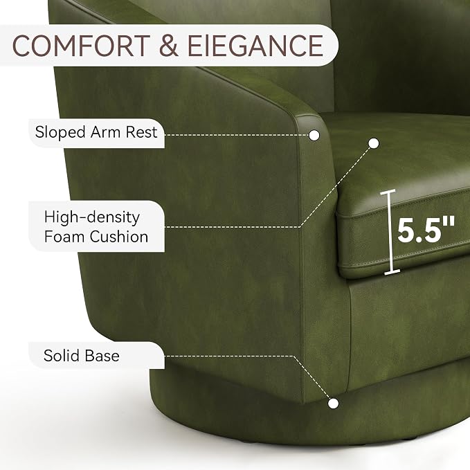 Swivel Barrel Accent Chair, Round Faux Leather Living Room Arm Chairs, Modern - Image 4