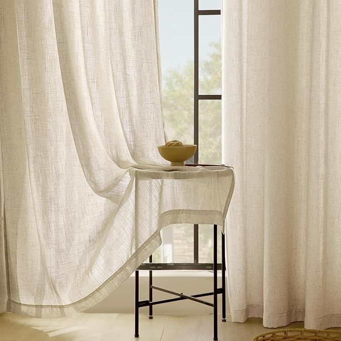 Greyish Beige Linen Curtain 96 inch Length 2 Panels Set Back Tab Light - Image 5