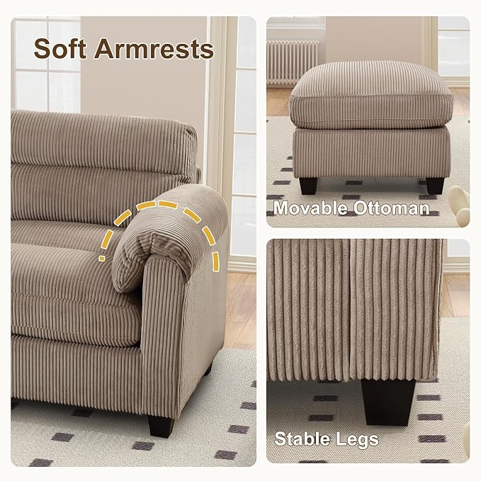 HAOMARKETS Corduroy Sofa Set, Upholstered Loveseat - Image 5