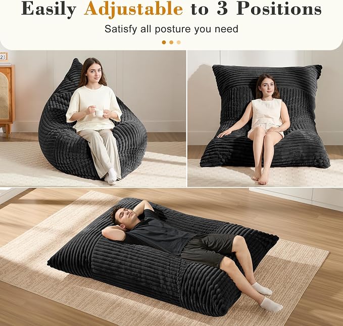 3-in-1 Giant Bean Bag Chair for Adults & Kid, Convertible Floor Sofa to Mattress - Image 5