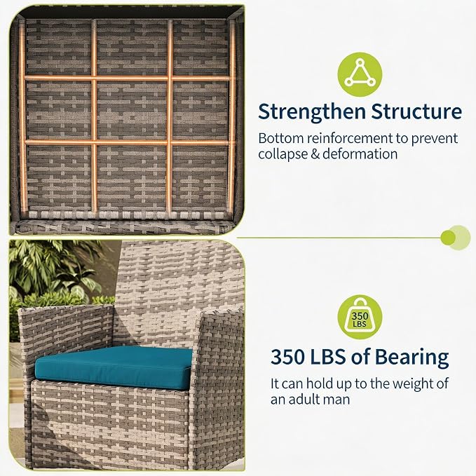 3-Piece Outdoor Furniture Set, PE Rattan Wicker Chairs - Image 5