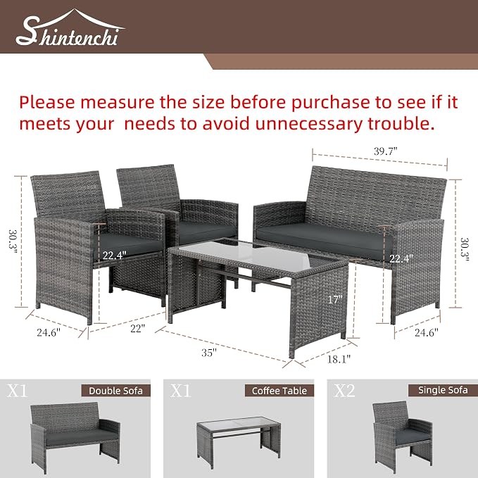 4 Piece Patio Ratten Set Outdoor Furniture Set Wicker Conversation Set - Image 6