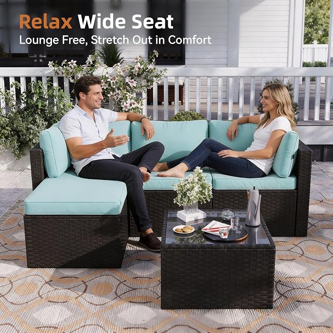 Aoxun Outdoor Patio Furniture Set, 5-Pieces All-Weather Rattan Sectional Sofa - Image 3