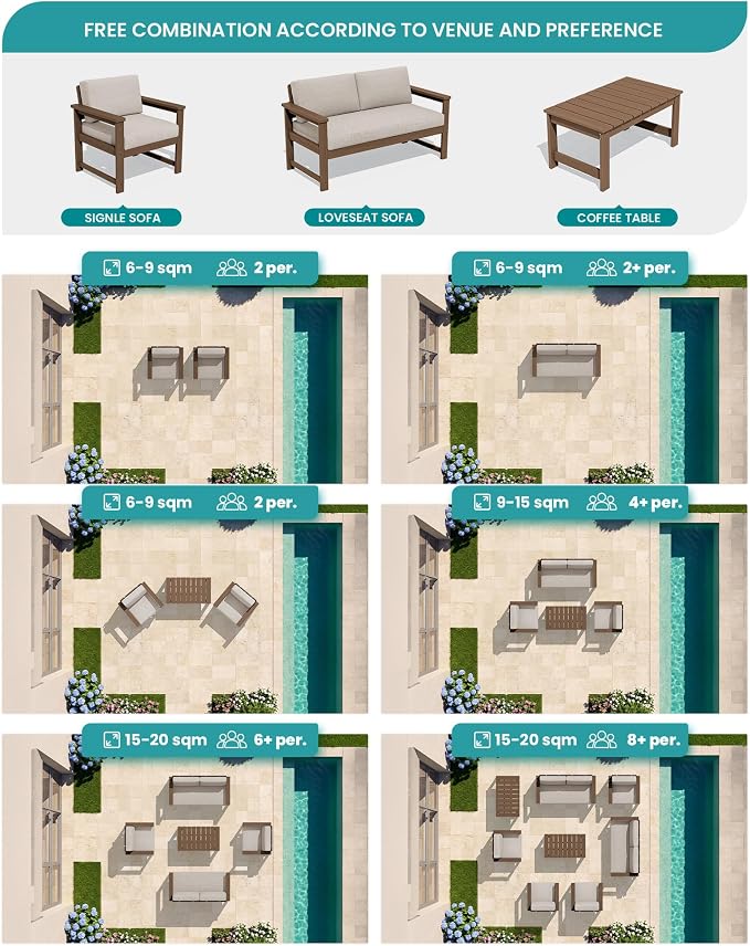 SERWALL 2 Pieces Single Cushioned Lounge Chair, HDPE Outdoor Adirondack Sofa - Image 8