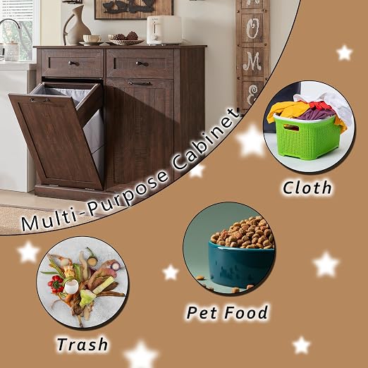 IFGET Double Tilt Out Trash Cabinet, 20 Gallon Farmhouse Laundry Hamper Cabinet - Image 4