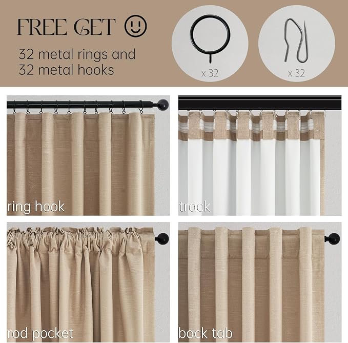Topfinel Tan Blackout Curtains for Living Room 100 inch Long, Thick Linen Pinch - Image 6