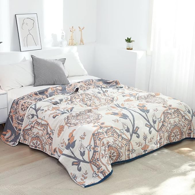 LUTBM Boho Throw Blanket for Bed 100% Cotton Ultra Soft Rustic Quilt Floral - Image 2