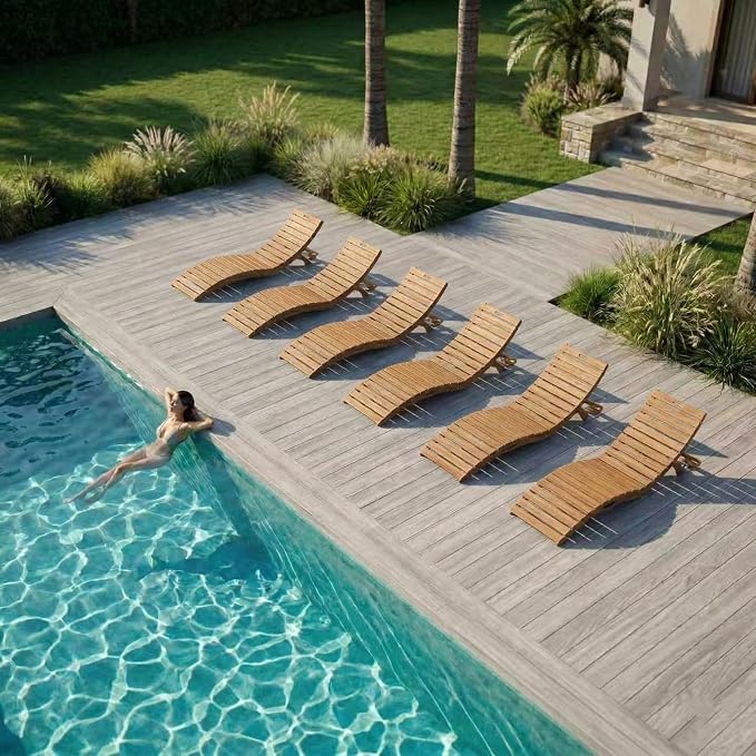 Folding HDPE Pool Lounge Chairs Set of 6, Pre-Assembled Outdoor Chaise Lounge by YourPerfectOutdoorEscape