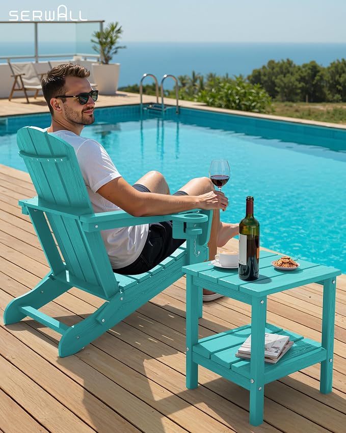 SERWALL 2-Tier HDPE Outdoor Side Tables Set of 4, Weatherproof Rectangular - Image 6