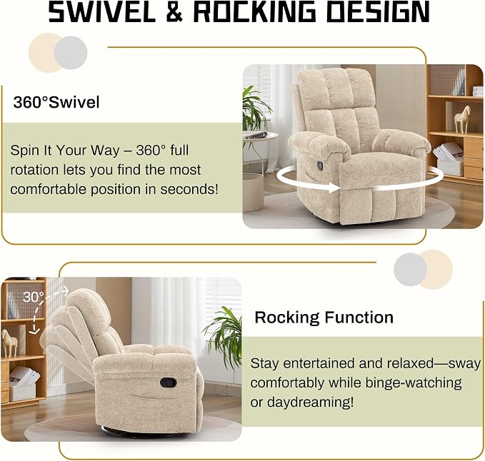 Korser Recliner Chair, Small Rocker Recliner Chair - Image 3