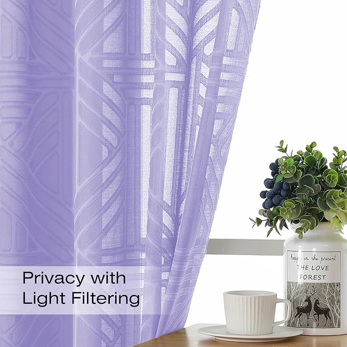 Simplebrand Lavender Sheer Kitchen Curtains 36 Inch Length Tier Curtains 2 - Image 2