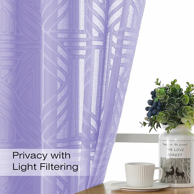 Simplebrand Lavender Semi Sheer Curtains 63 Inch Length 2 Panels, Light - Image 2