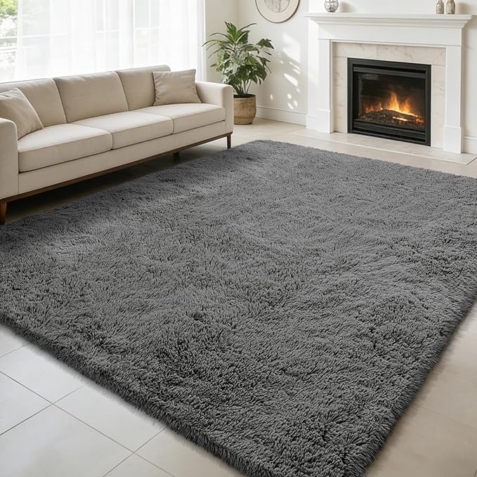 6x9 Fluffy Area Rug for Living Room, Shag Area Rugs for Bedroom, Deep Grey Soft by yulidayang