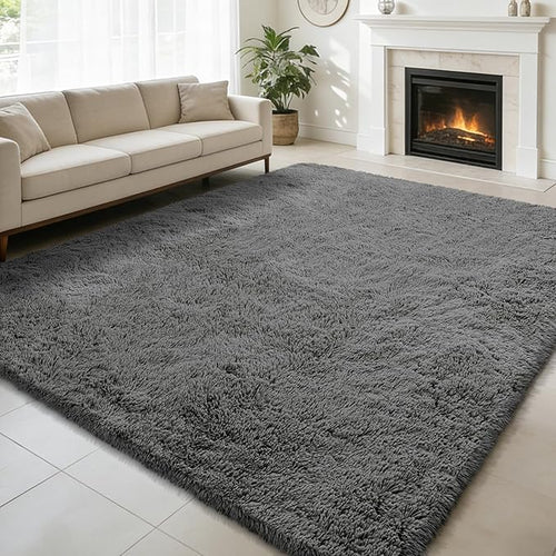 6x9 Fluffy Area Rug for Living Room, Shag Area Rugs for Bedroom, Deep Grey Soft by yulidayang