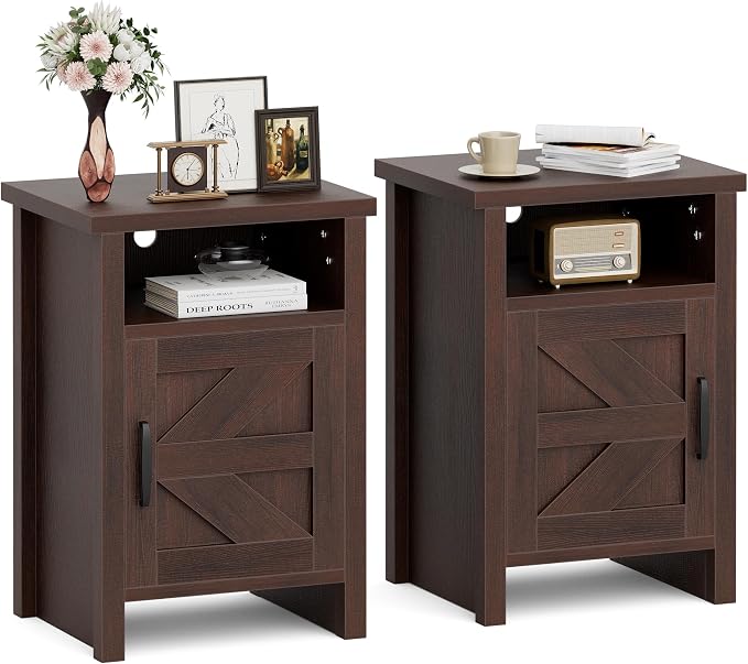 JUMMICO Farmhouse Nightstand, Modern Bedside Table by JUMMICO