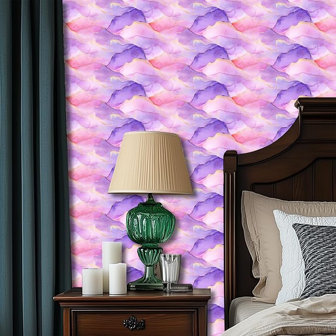 HOMETITUTE Pastel Watercolor Wallpaper Peel and Stick Purple Pink Gradient - Image 6