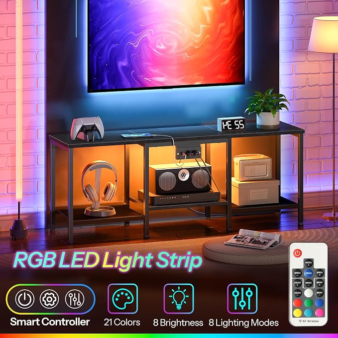 HOOBRO TV Stand with Charging Station to 55 Inches, LED Entertainment Center - Image 6