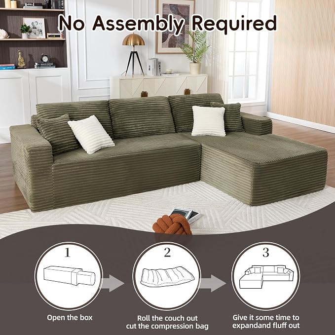 108" Boneless Couch, L-Shaped Modular Sectional Sofa - Image 4