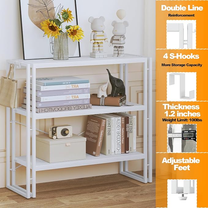 HCHQHS Bookshelf, 3-Tier Industrial Bookcase, Freestanding Horizontal - Image 6