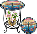 Cinnvoice Outdoor Side Table Round Small Mosaic Patio Accent Indoor End Plant by Cinnvoice