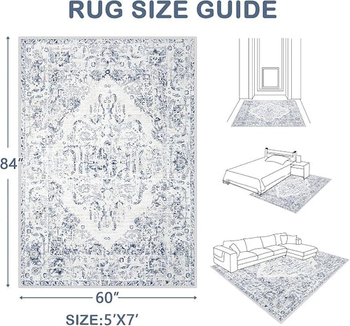 5x7 Area Rugs for Living Room: Washable Rug Vintage Large Rugs Soft Non Slip - Image 2
