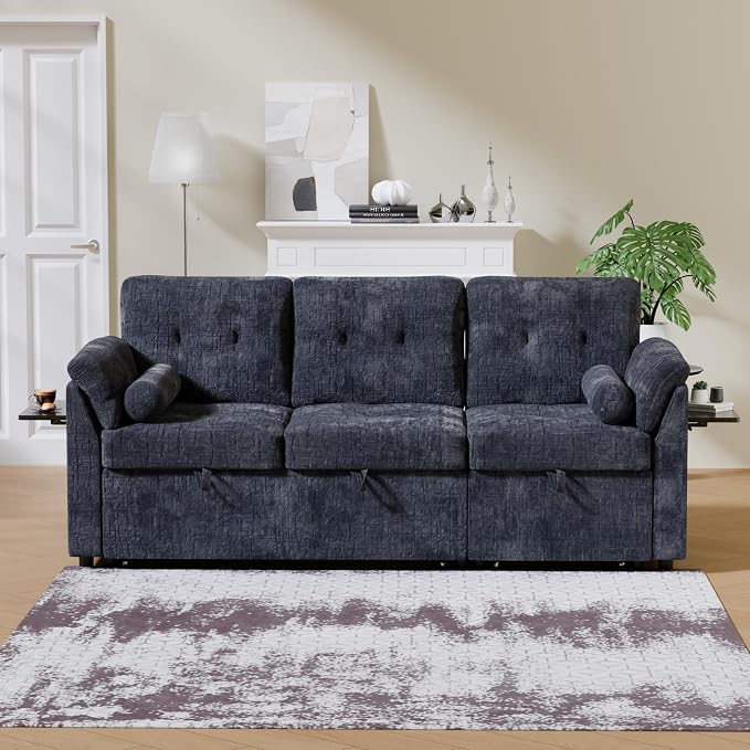 Convertible Sleeper Sofa Bed, 63 Inch Chenille Pull Out Couch - Image 5
